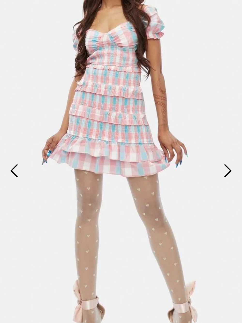 privy Pastel Pink & Blue Plaid Ruffle Dress